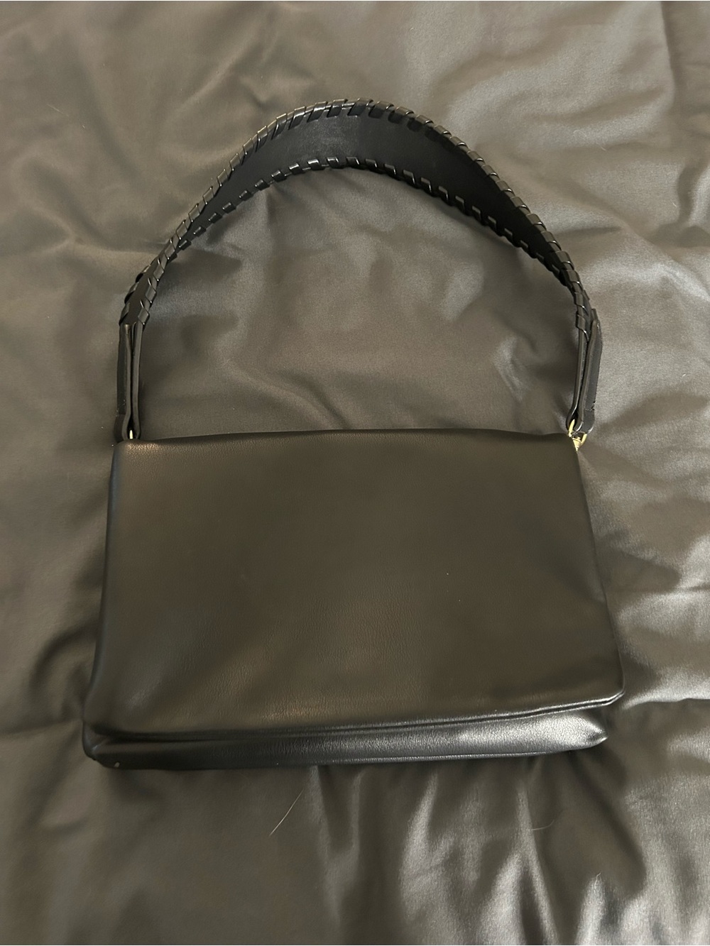 Classic Black Shoulder Bag with Braided Strap